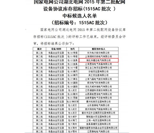 恭喜华耀达中标国家电网非晶合金变压器项目，共计573万